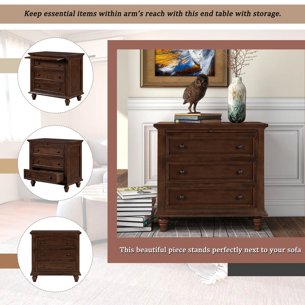 EUROCO 28�� Larger Solid Wood 3-Drawer Side Table Nightstand, End Table with Pull out Tray for Bedroom, Living Room, Hallway, Entryway,White