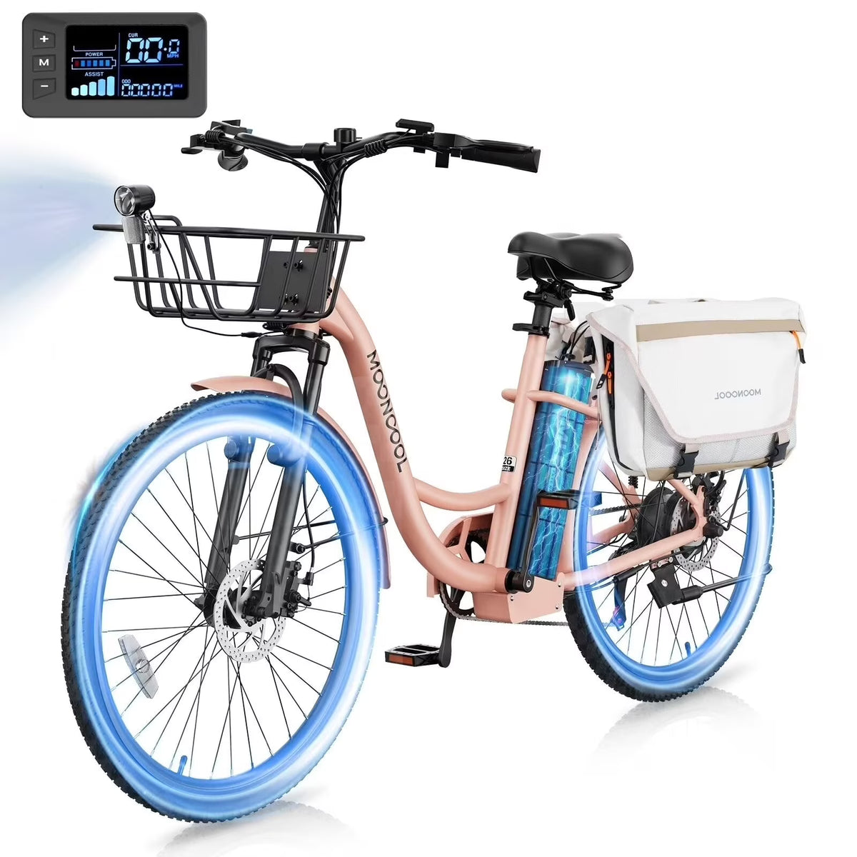 MOONCOOL Electric Bicycle for Adults 350W , 7-Speed Ebike with 36V 10.4Ah Removable Battery， 40 Miles Range , 20 mph Electric Commuter Bike for Women Men, Certified to UL 2849 by SGS