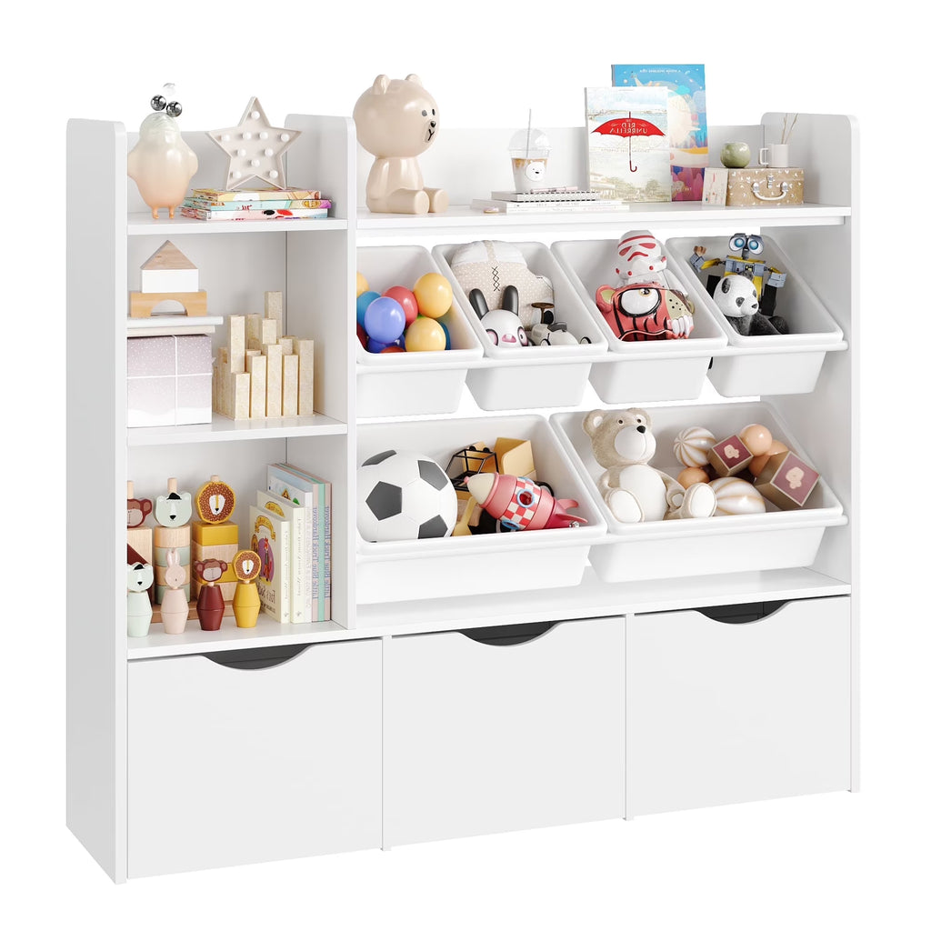 Homfa Kids Bookcase with 6 Storage Bins, Multi-Purpose Toy Organizers Bookshelf with 3 Drawers for Bedroom Nursery Playroom, White