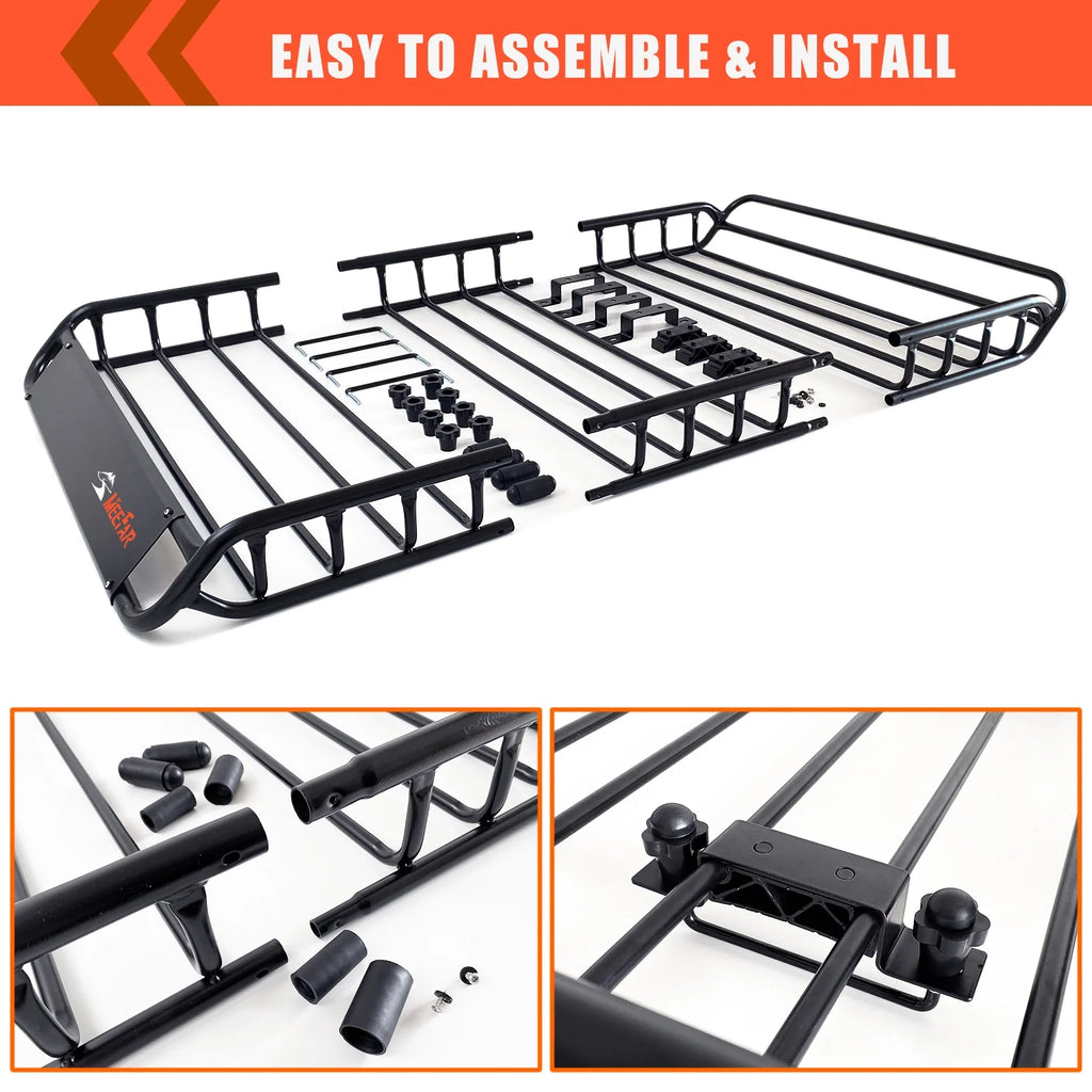 MeeFar Universal Rooftop Roof Rack Steel Cargo Carrier Basket Size 51" X 36" X 5" + Soft Shell Waterproof Cargo Bag 15 Cu.ft (44" 34" 17") Combo