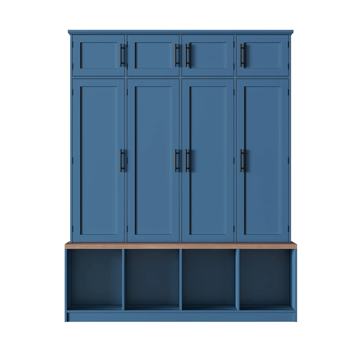 Euroco Entryway Hall Tree with Bench, Shoe Storage, Coat Hooks & Cabinets �C Walnut Finish, Anti-Tip Design, Modern Mudroom Organizer