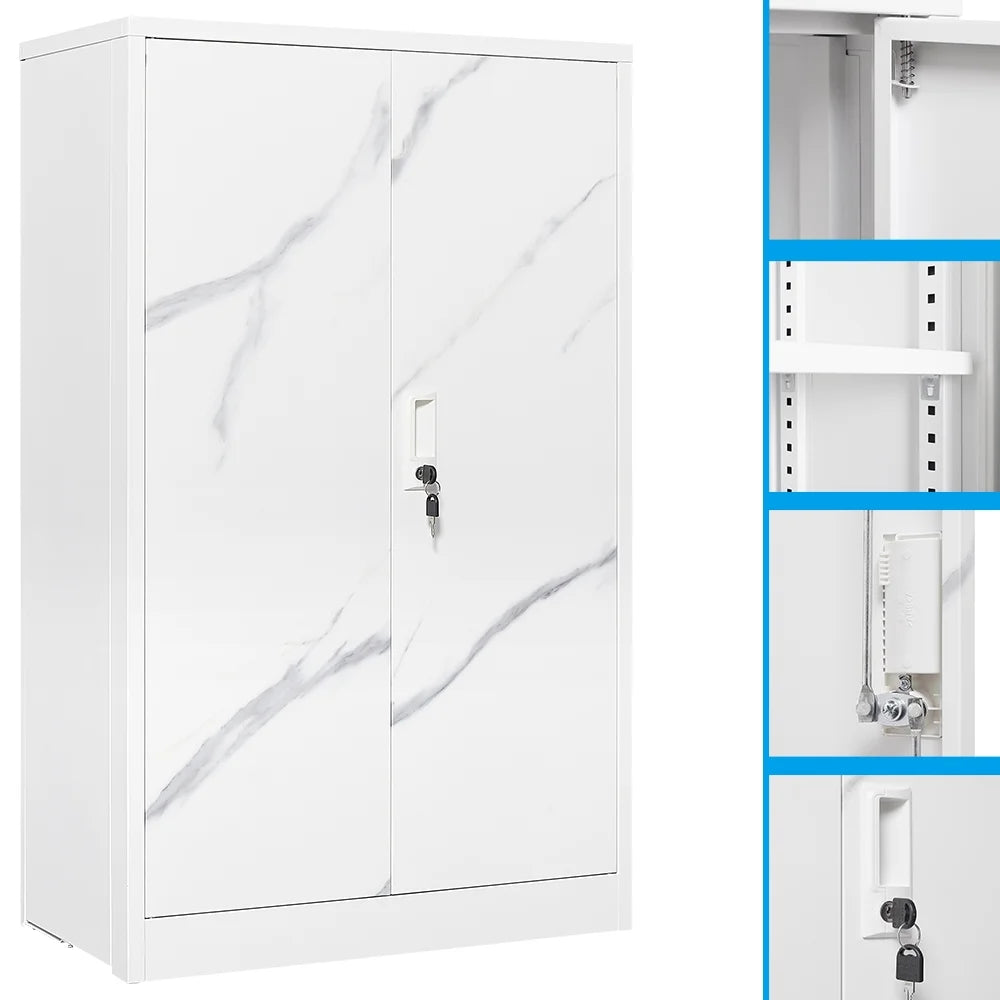 Metal Storage Cabinet with Locking Doors and Adjustable Shelf, Folding Filing Storage Cabinet, Rolling Storage Locker Cabinet for Home Office,School,Garage, White