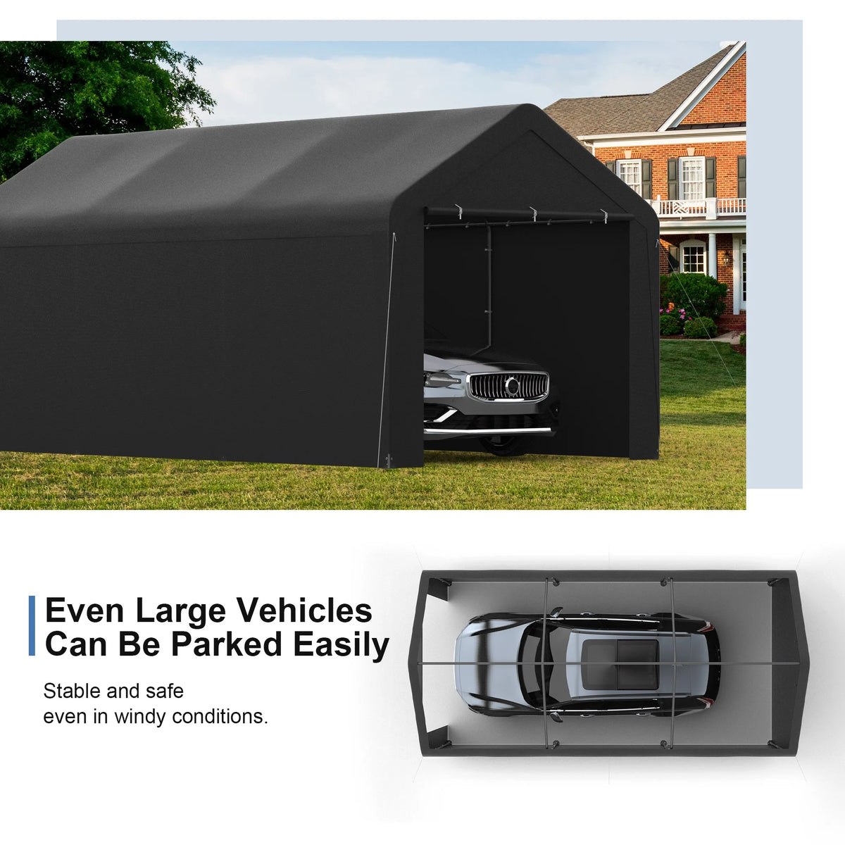GOJOOASIS Carport, 10 x 20 Heavy Duty Carport Canopy with Removable Sidewall, Water-Resistant Portable PE Garage with All-Season Tarp Beige