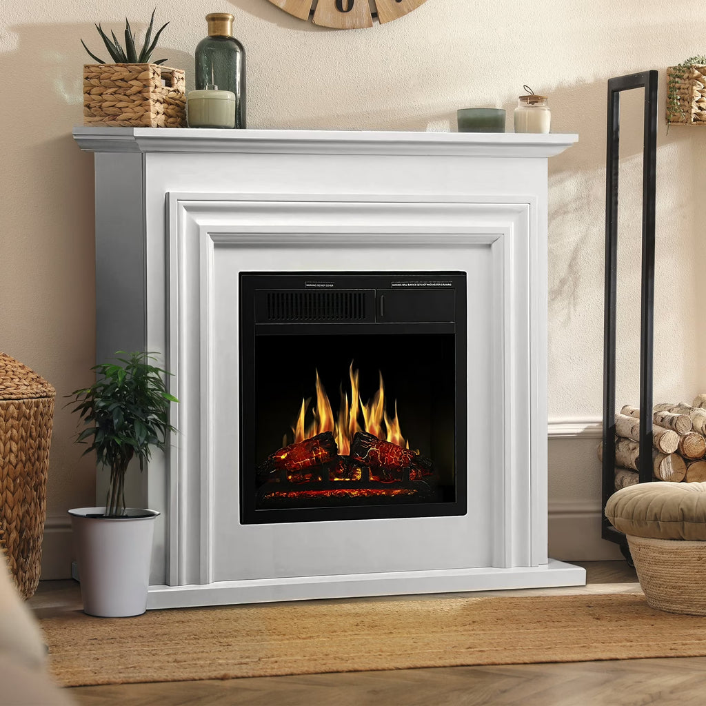 Electactic Electric Fireplace, Free Standing Fireplace, with Remote Control, Adjustable LED Flame, 750W/1500W -��White��