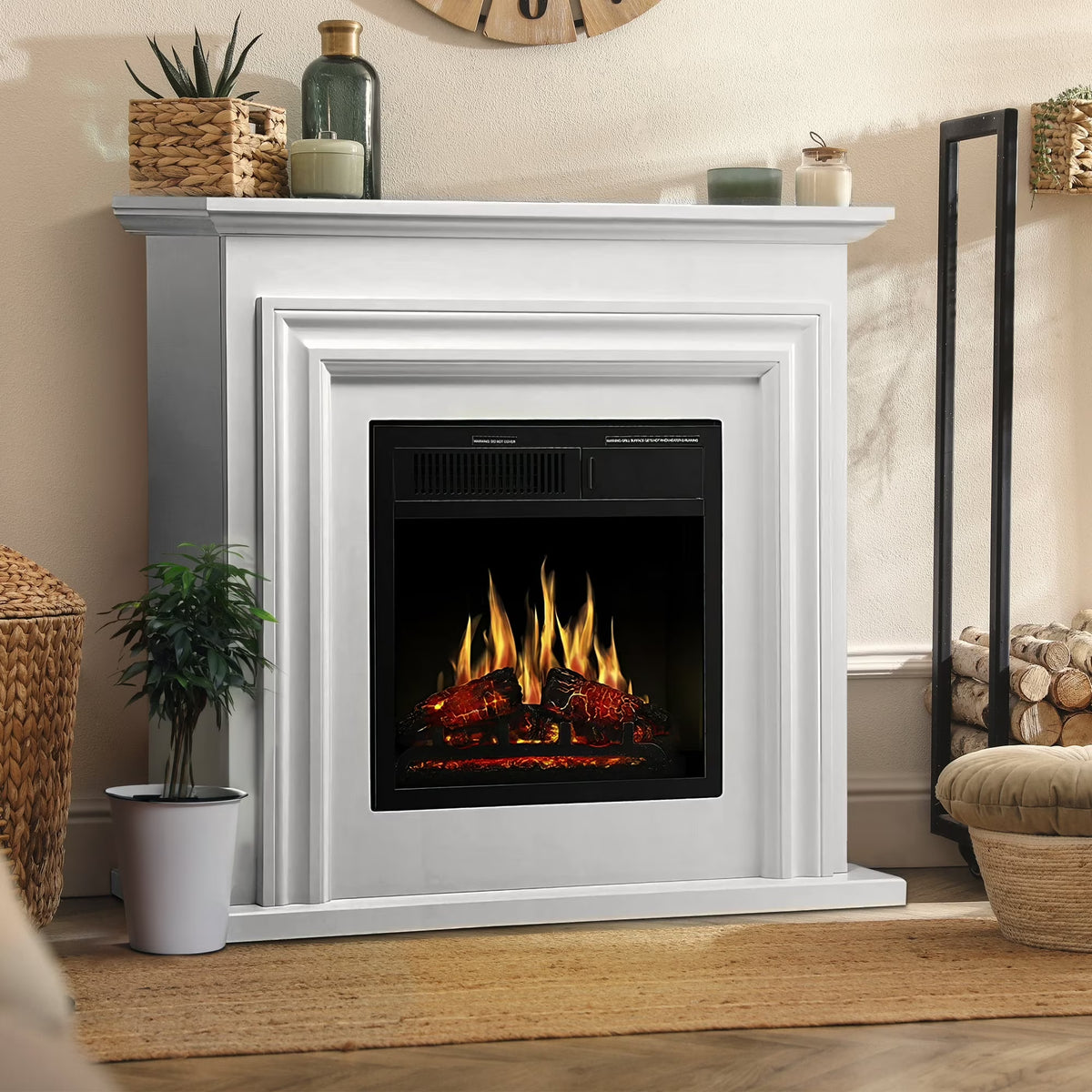 Electactic Electric Fireplace, Free Standing Fireplace, with Remote Control, Adjustable LED Flame, 750W/1500W -��White��