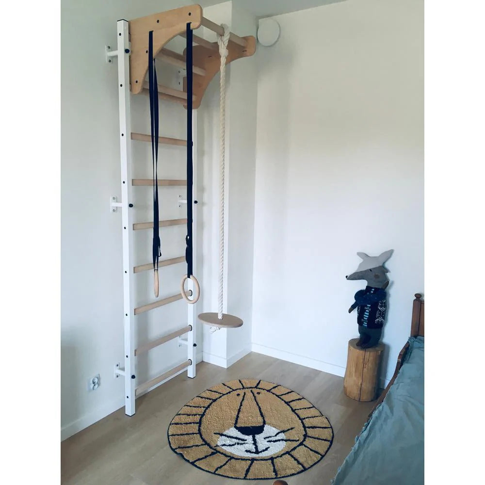 BenchK 711 White wall bars with adjustable solid beech wood pull-up bar