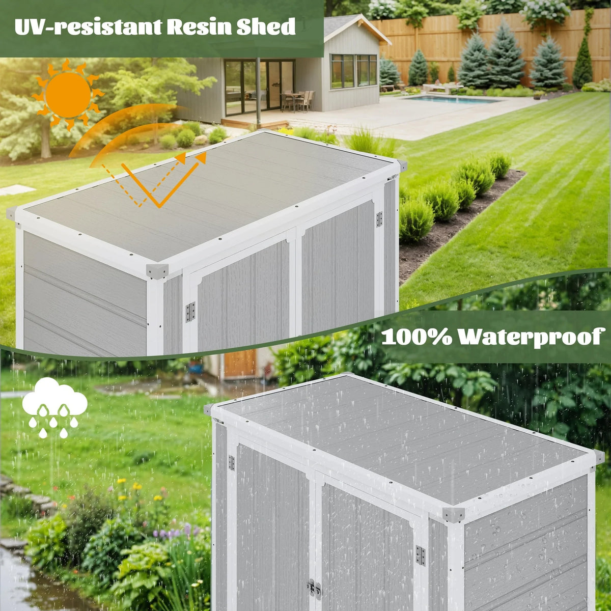 5'��3' Outdoor Storage Shed, Resin Storage Cabinet, Garden Tool Shed with Double Lockable Doors, Organizer Cabinet for Patio Yard, Gray