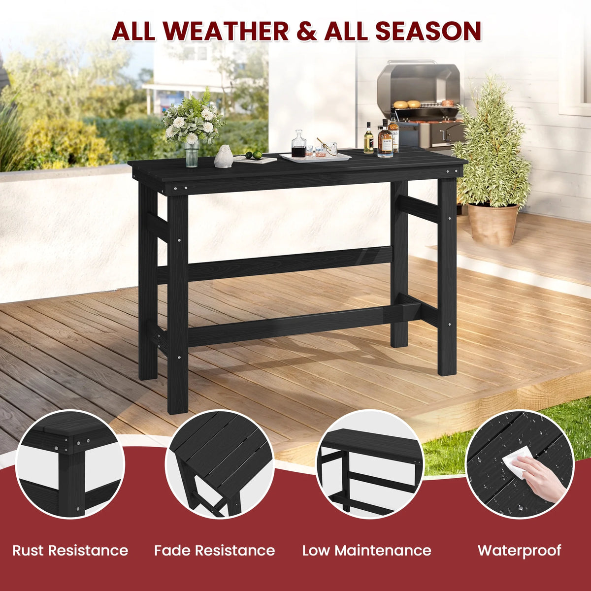 SERWALL 41" Outdoor Bar Table, HDPE All Weather Adirondack Outdoor Bar Height Table, Navy