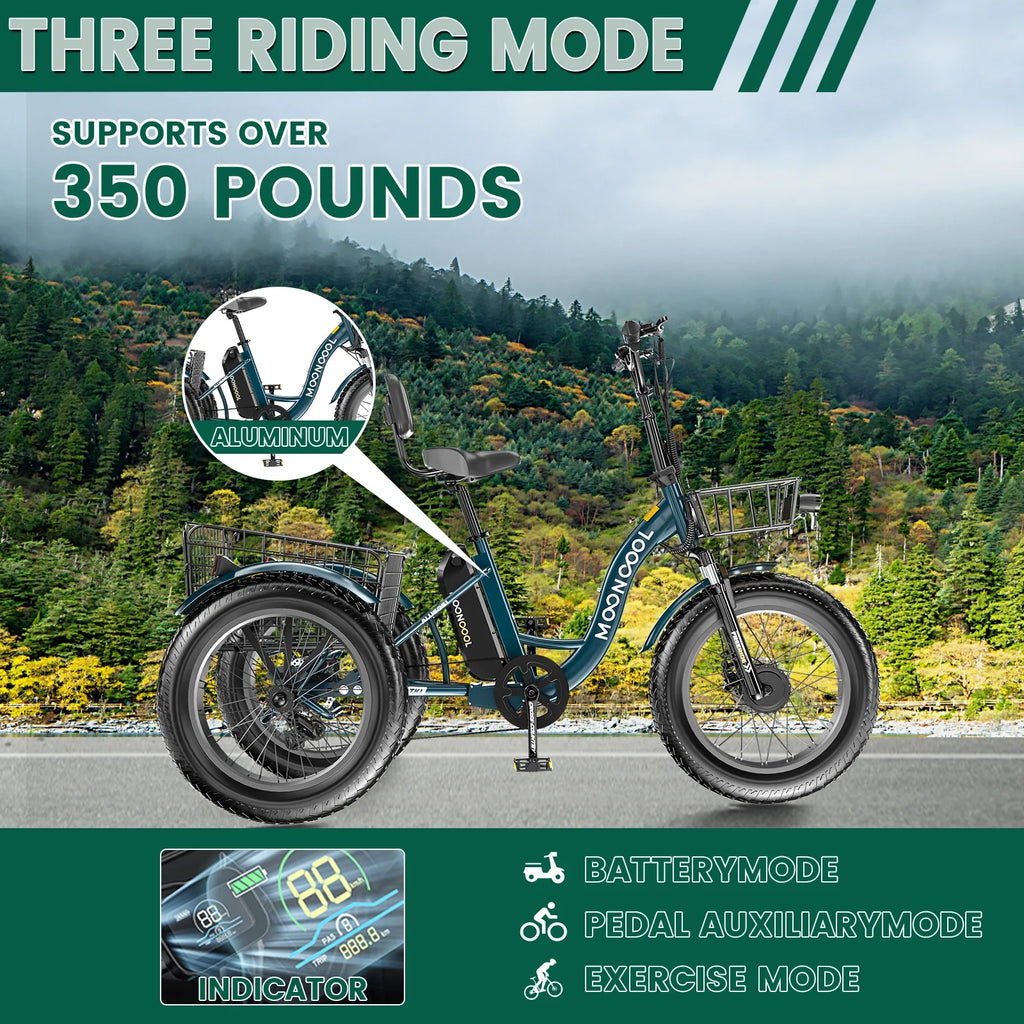 20" x 4" Fat Tire Electric Tricycle for Adult, 7 Speeds Electric Trike 48V 500W Motorized Tricycle , Electric Three Wheels Bicycle for Senior, Aluminum Frame & Rear Basket ,16mph