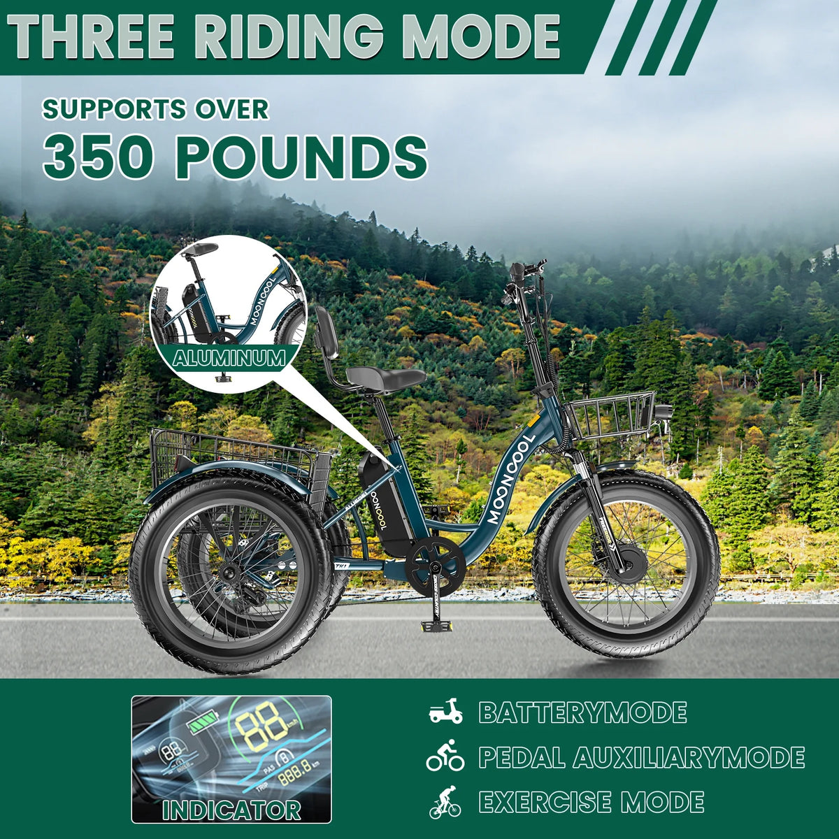 20" x 4" Fat Tire Electric Tricycle for Adult, 7 Speeds Electric Trike 48V 500W Motorized Tricycle , Electric Three Wheels Bicycle for Senior, Aluminum Frame & Rear Basket ,16mph
