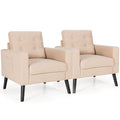 Costway Set of 2 Accent Armchairs Upholstered Single Sofa Chairs w/ 2-Side Pockets Beige