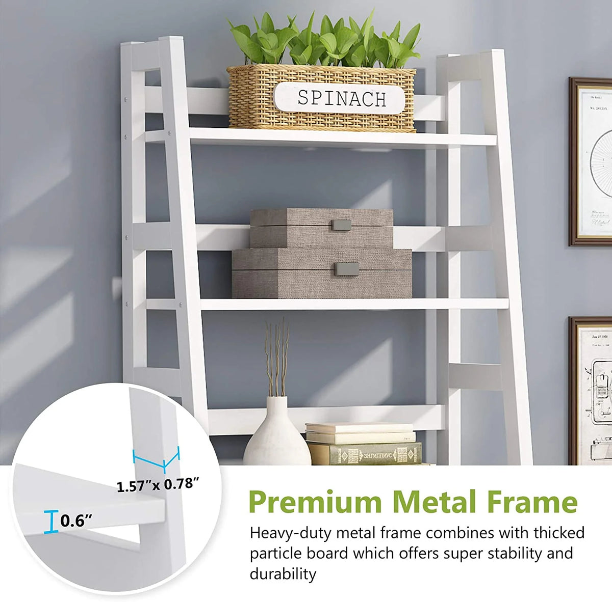 Tribesigns 5 Shelf Ladder Bookshelf Bookcase with Storage, Modern Etagere Bookcase for Living Room , Wood & Metal