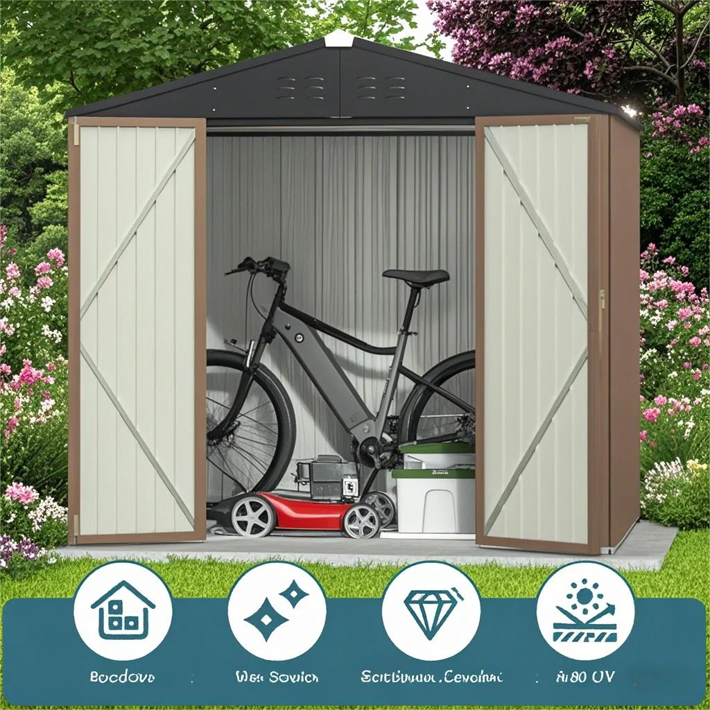8x6 ft Outdoor Storage Shed on Sale, Sheds & Outdoor Storage with Lockable Doors, Metal Garden Shed by Durable Galvanized Steel for Patio, Lawn - Dark Gray