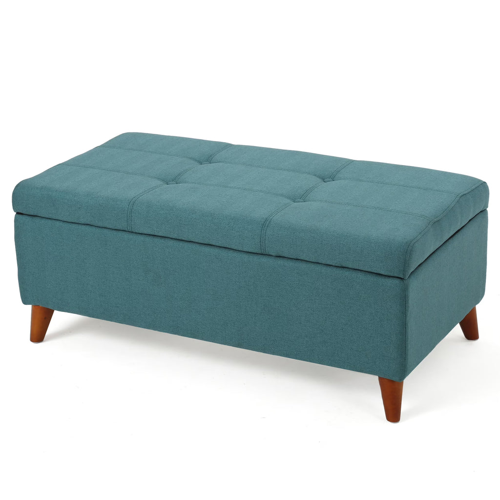 GDF Studio Valeno Mid Century Modern Fabric Tufted Storage Ottoman Bench, Light Gray and Light Brown