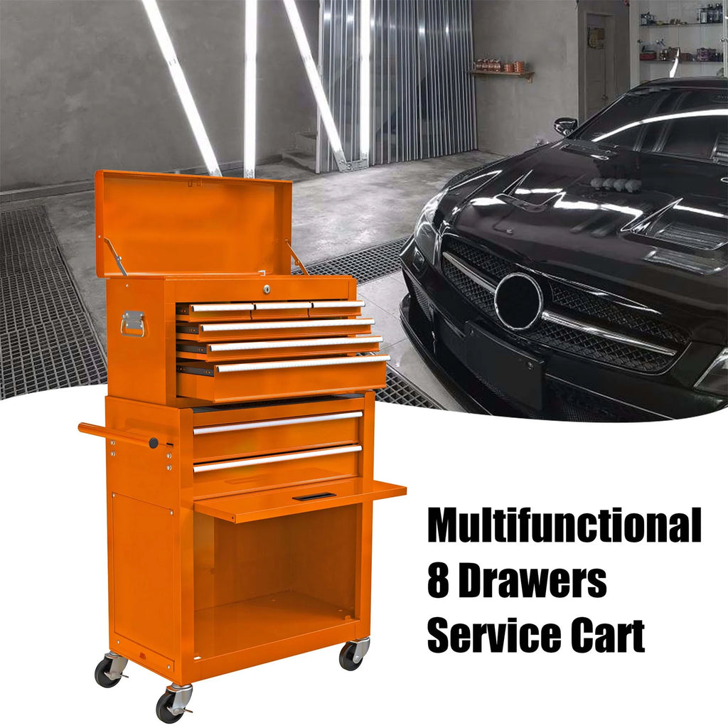 Aukfa Tool Chest, 2 in 1 Steel Rolling Tool Box & Cabinet On Wheels for Garage, 8-Drawer, Orange