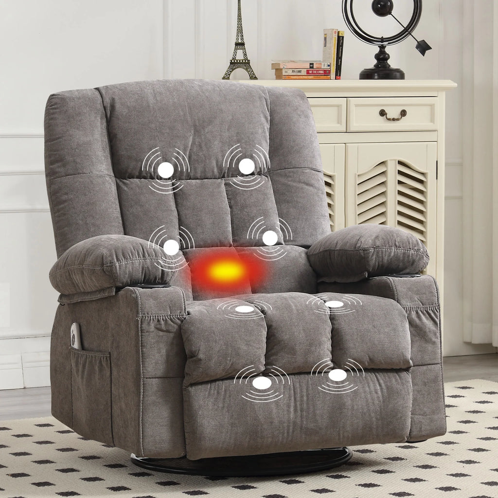 JONPONY Manual Recliner Chair with Heat Therapy and Massage Function, Heavy Duty Reclining Mechanism Massage Chair, Elderly Single Rocker Sofa with Cup Holders for Bedroom Home Theater,Blue