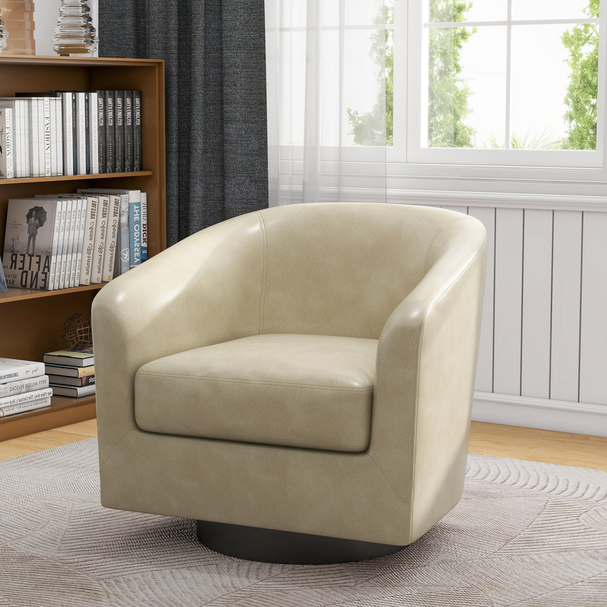 DREAMSIDEA Swivel Barrel Accent Chair for Living Room, Modern Upholstered Round Club Armchair-Cream