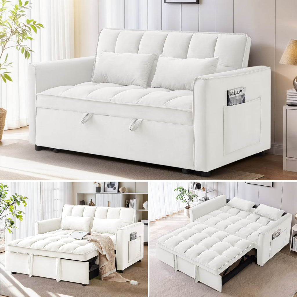 EPOWP Convertible Sofa Bed, 3 in 1 Pull Out Sleeper Loveseat Couch with Storage, Black