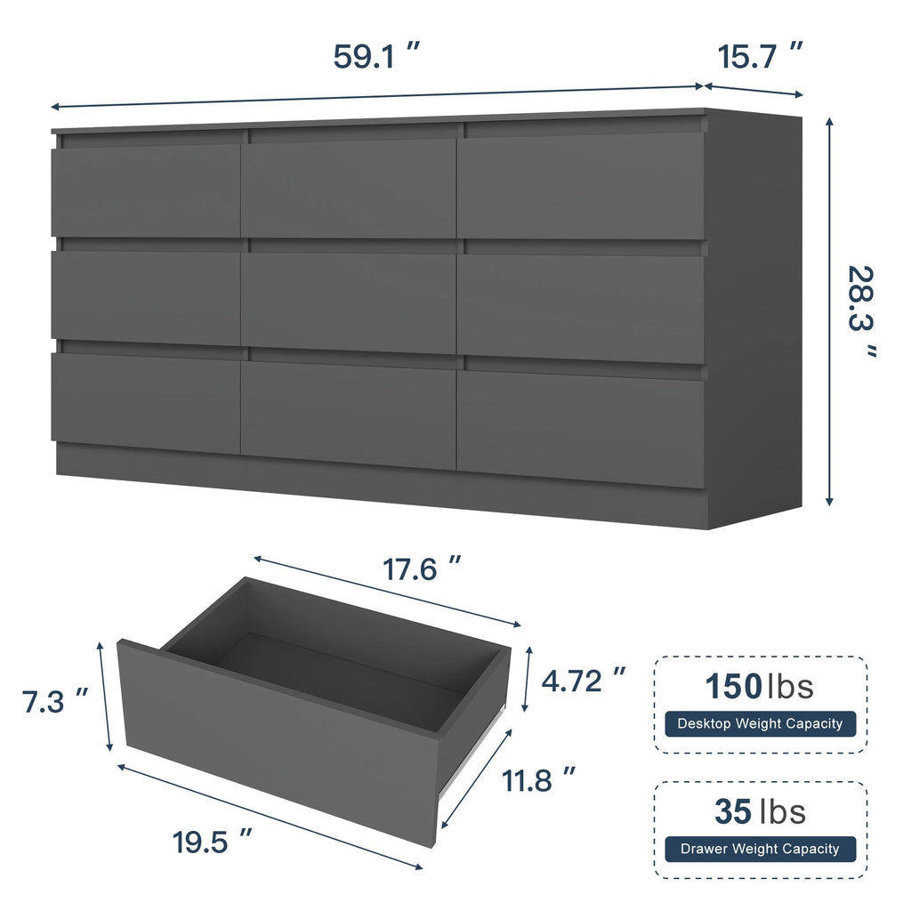 Kadyn Modern 6 Drawer Dresser Wood Cabinet,Dresser for Bedroom, Kitchen Storage Cabinet with Drawers, Chest of Drawers(Black)