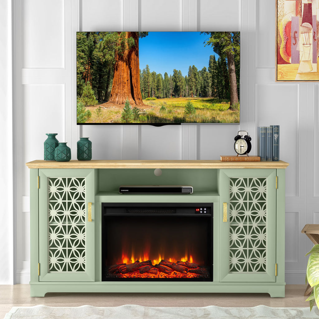 FESTIVO Farmhouse TV Stand with Electric Fireplace for up to 65" TVs -Grey