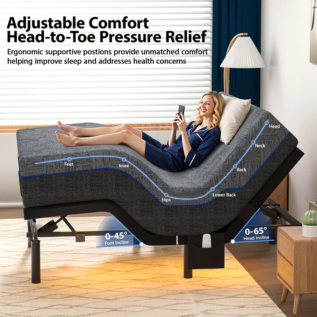 CHITOOMA Electric Adjustable Bed Frame Queen with Massage (4 Modes & 3 Intensities), Wireless Remote, Zero Gravity, 4 USB Ports, Under-Bed Nightlight, 3 Minutes Fast Assembly