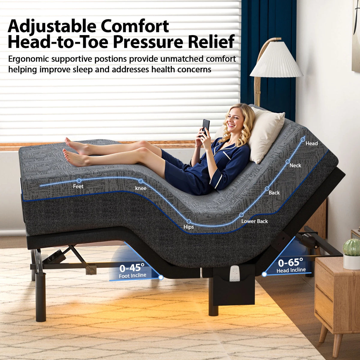 CHITOOMA Electric Adjustable Bed Frame Queen with Massage (4 Modes & 3 Intensities), Wireless Remote, Zero Gravity, 4 USB Ports, Under-Bed Nightlight, 3 Minutes Fast Assembly