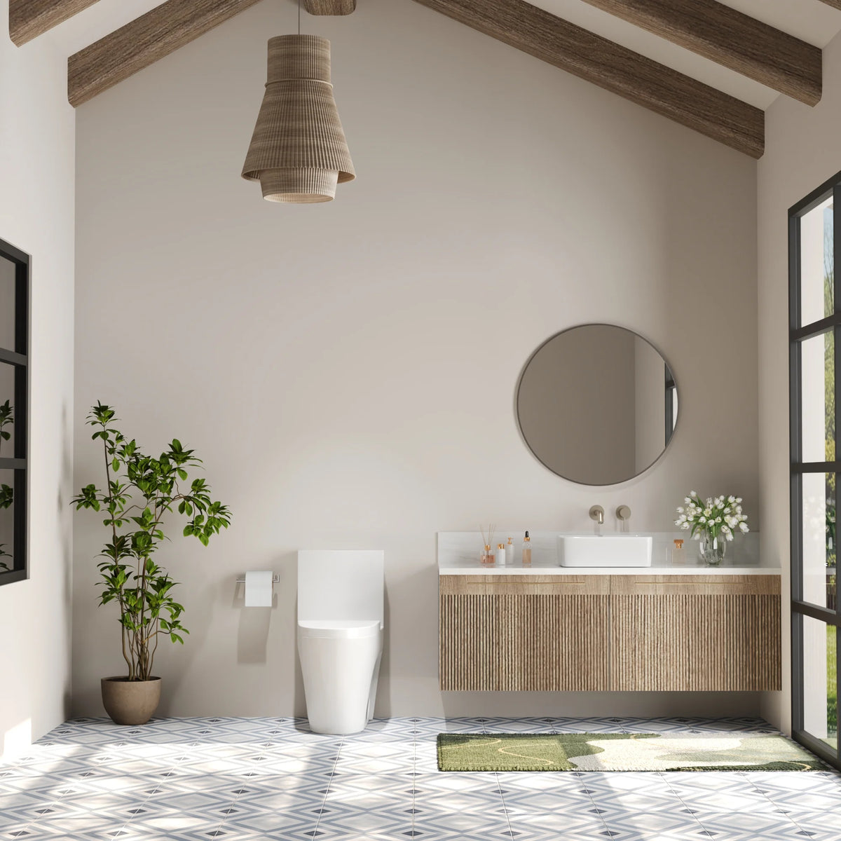 DeerValley One Piece Modern Toilet, Elongated Dual Flush Standard White Toilet With Comfort ADA Seat Height(Seat Included) DV-1F52102Pro