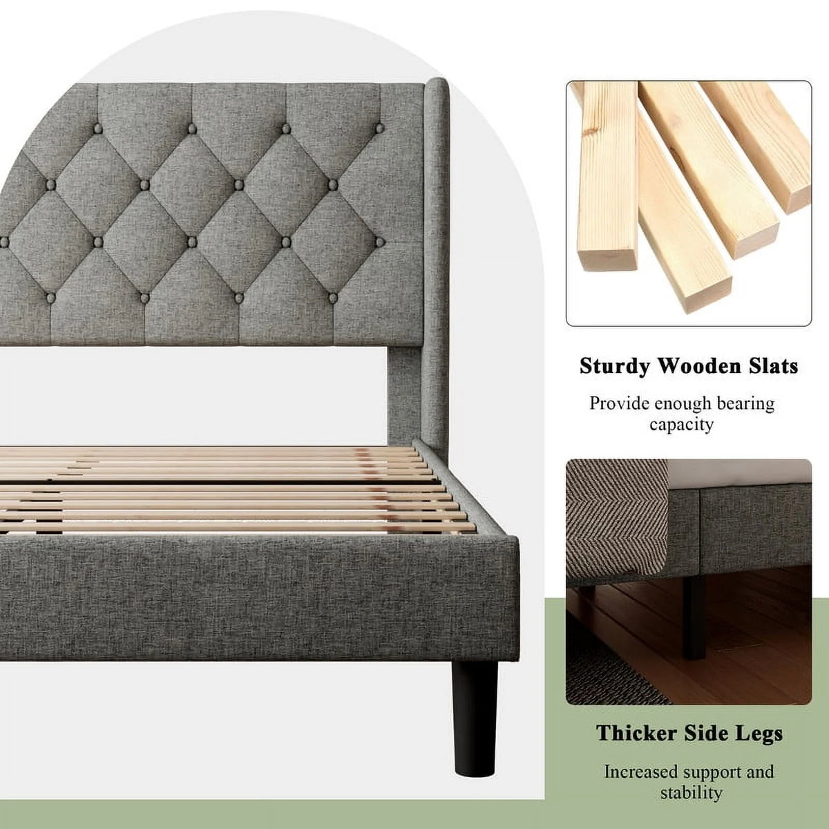 iPormis Full Size Bed Frame with Diamond Button Tufted Wingback Headboard, Upholstered Platform Bed Frame with Strong Wood Slat Support, No Box Spring Needed,Black