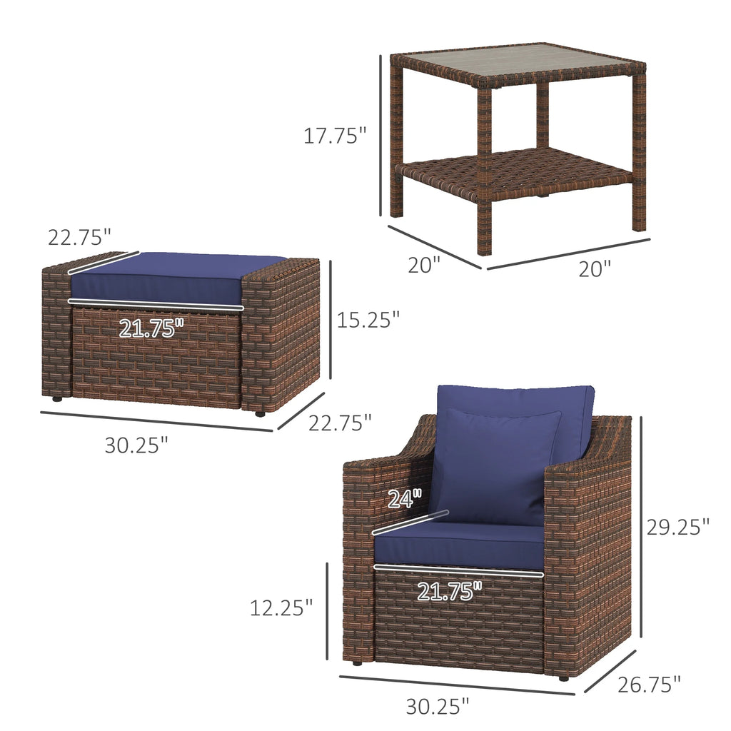 Outsunny 5 Piece Patio Furniture Set, All Weather PE Rattan Conversation Chair & Ottoman Set w/ Table, Cushions & Pillows Included, Beige