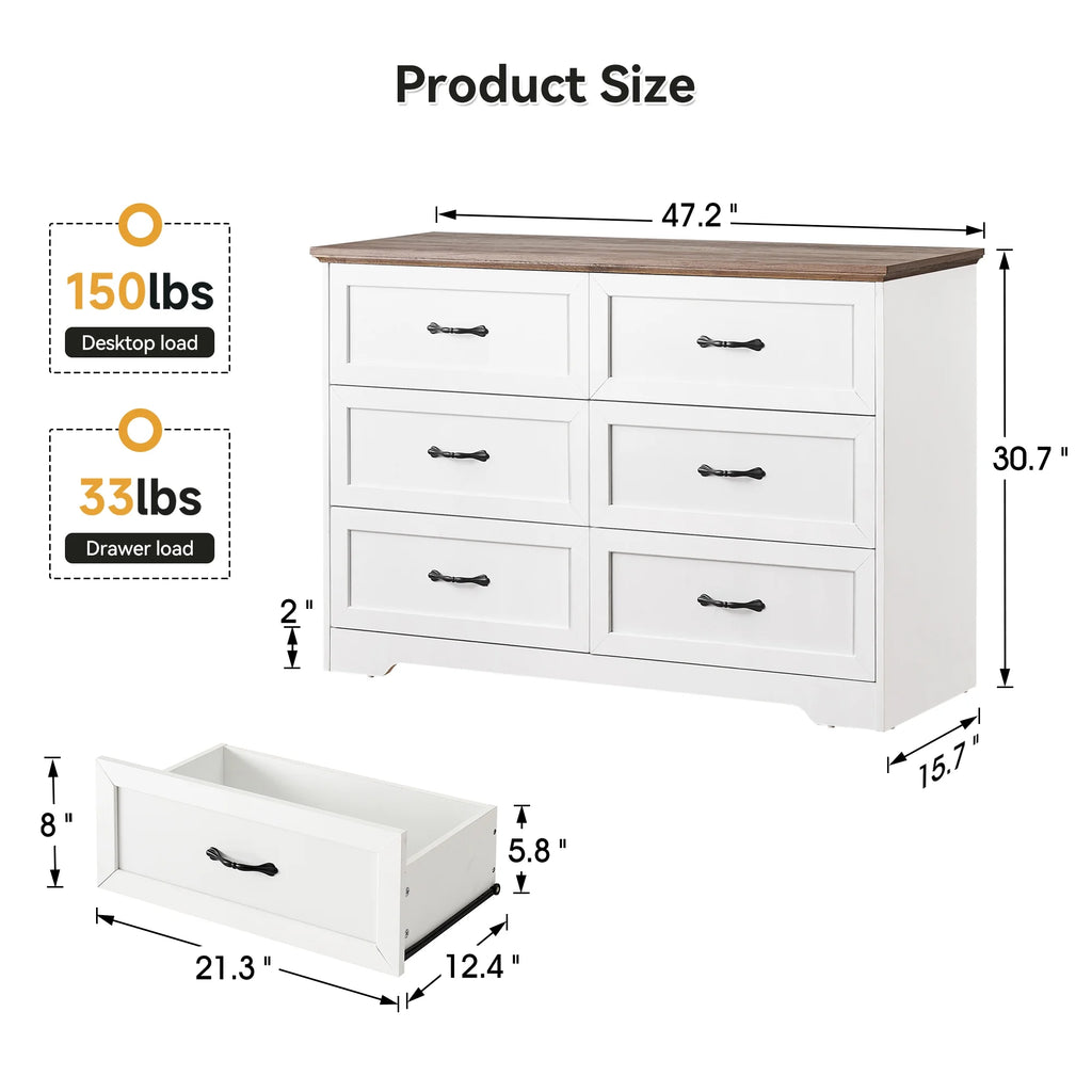 Luku Modern 5 Drawers Dresser, Chest of Drawers Closet Organizers and Storage Clothes, White