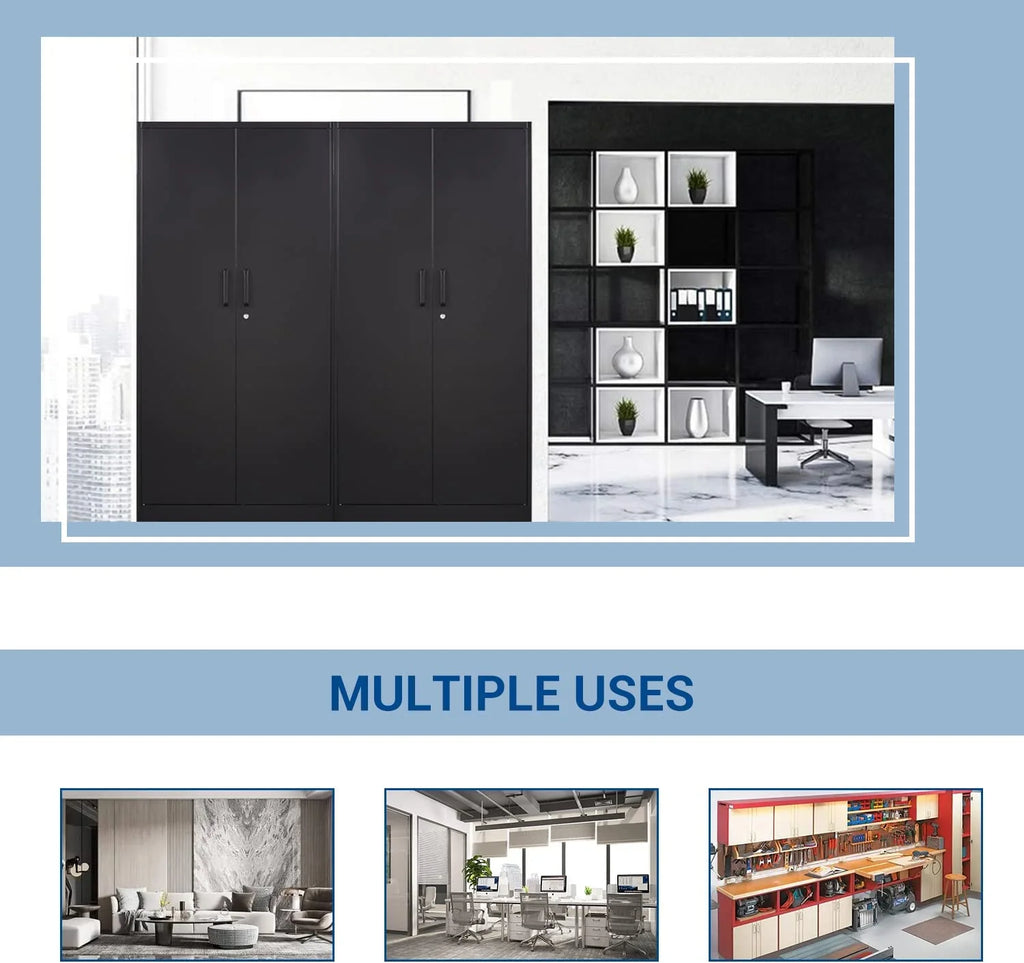 STANI Metal Locker Storage Cabinet, Employees Locker with Hanging Rod Bar, 71a?? Black Tall Steel Wardrobe for Home, School, Office (Assembly Required)