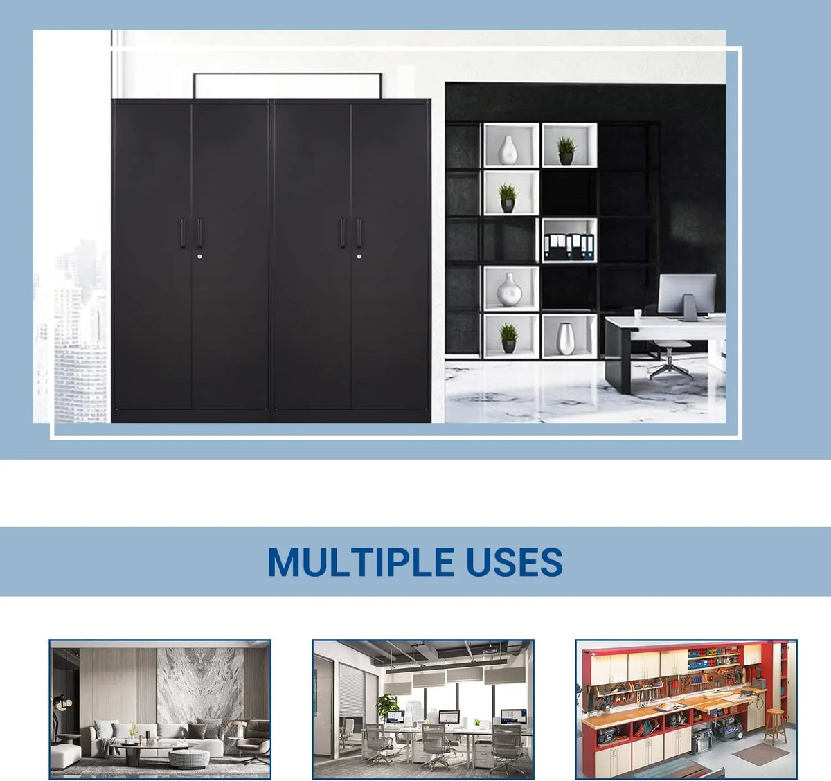 STANI Metal Locker Storage Cabinet, Employees Locker with Hanging Rod Bar, 71a?? Black Tall Steel Wardrobe for Home, School, Office (Assembly Required)