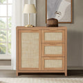 ARKANTOS Sideboards and Buffets, Boho Storage Cabinets with Rattan Doors and Drawers, Natural Oak
