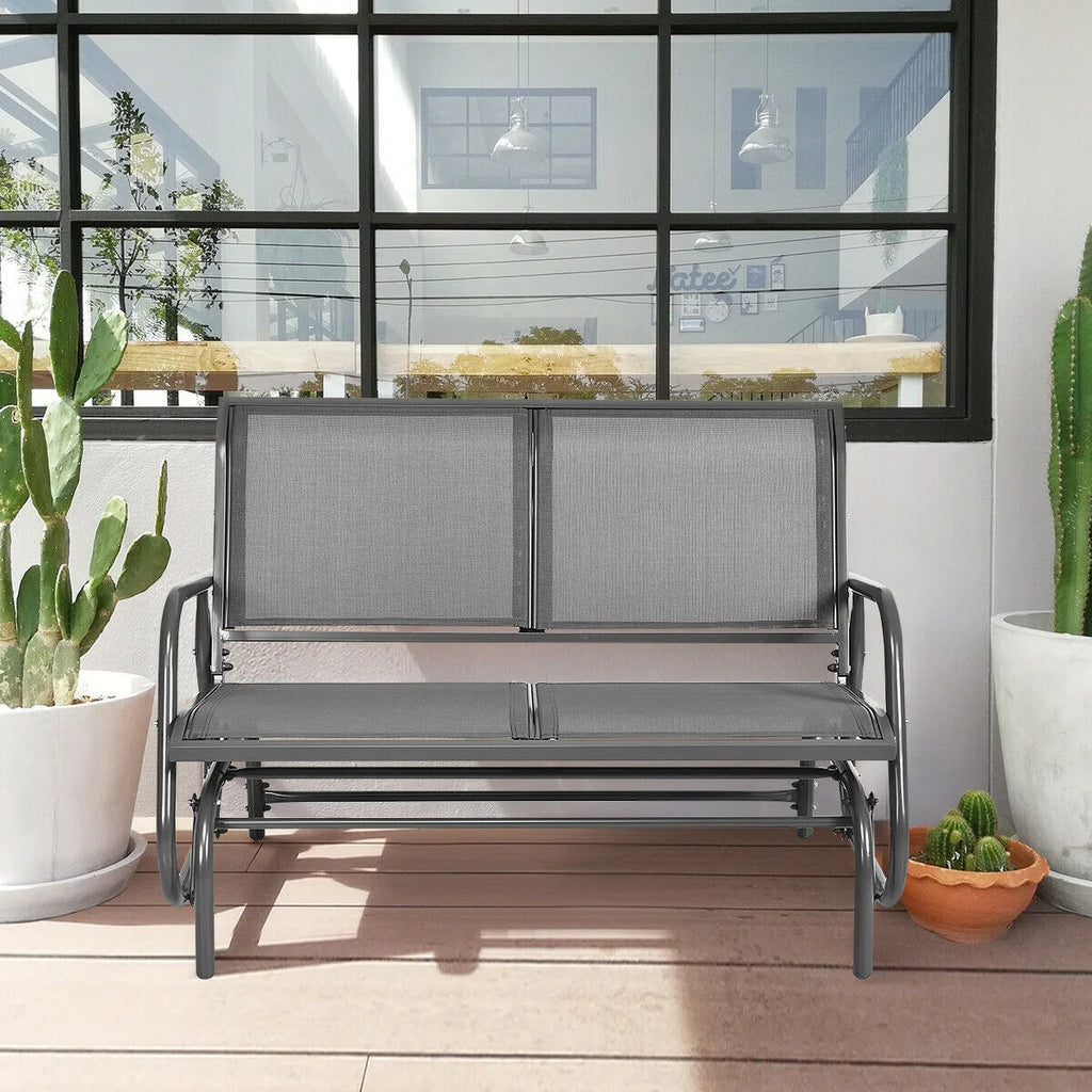 Gymax 48'' Outdoor Patio Swing Glider Bench Chair Loveseat Rocker Lounge Backyard Grey