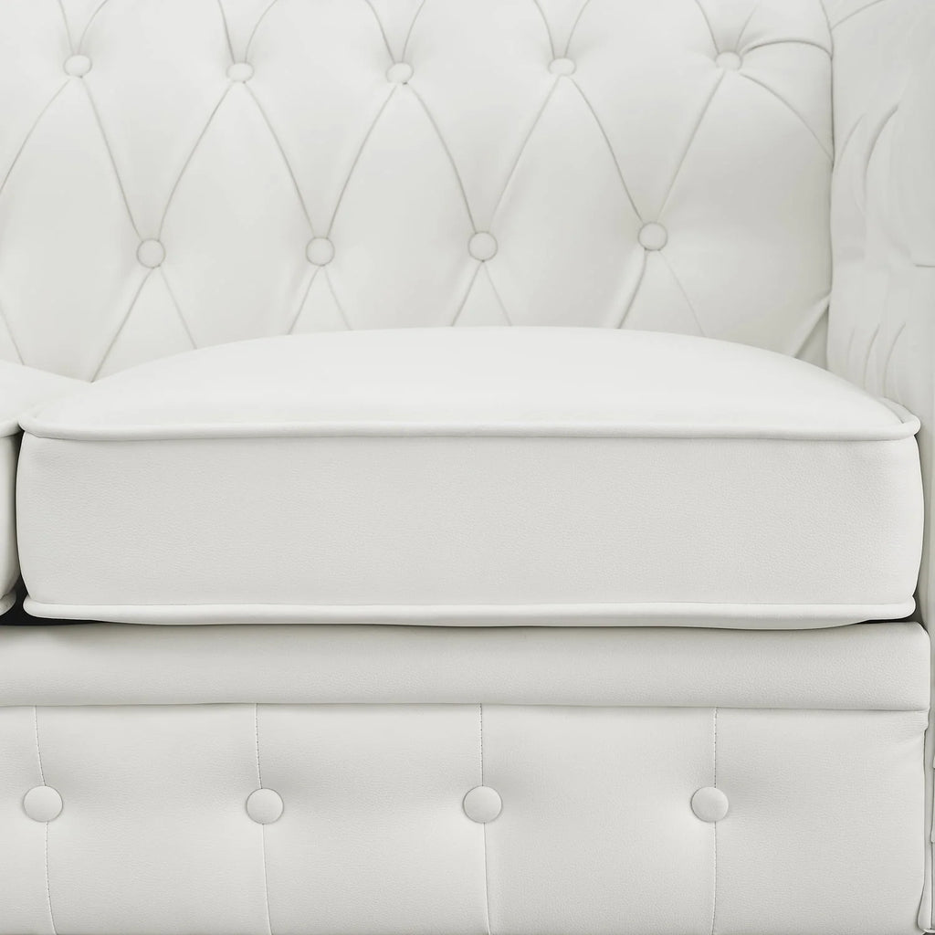 Naomi Home Emery Chesterfield Sofa & Accent Chair with Rolled Arms, Tufted Cushions, White