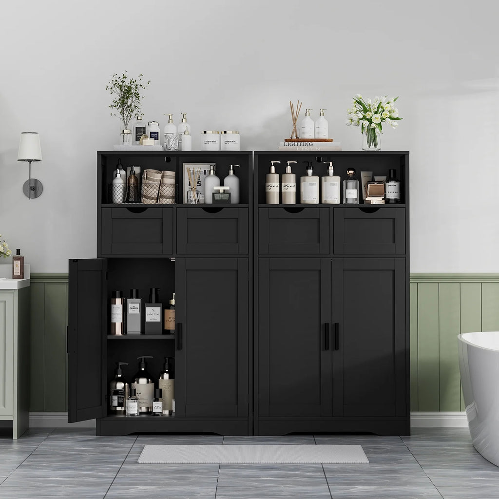 FANGSUM Rattan Storage Cabinet with 2 Drawers & 2 Shelves, Floor Cabinet for Living Room