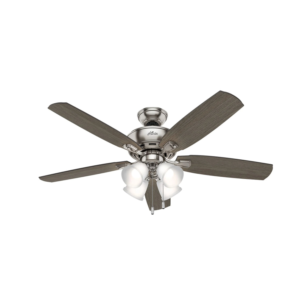 Hunter - Amberlin Indoor Ceiling Fan With Light, 52-inch, Brushed Nickel, Casual-style, 3-speed WhisperWind Motor, 53216, for Living Rooms, Bedrooms