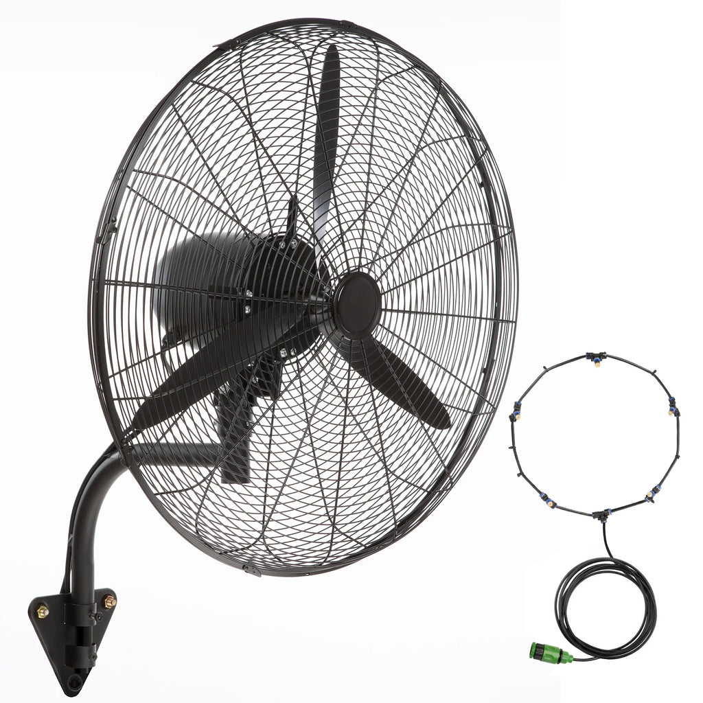 VEVOR Wall-Mount Misting Fan Oscillating Metal Fan 24.3'' 3 Speed Waterproof