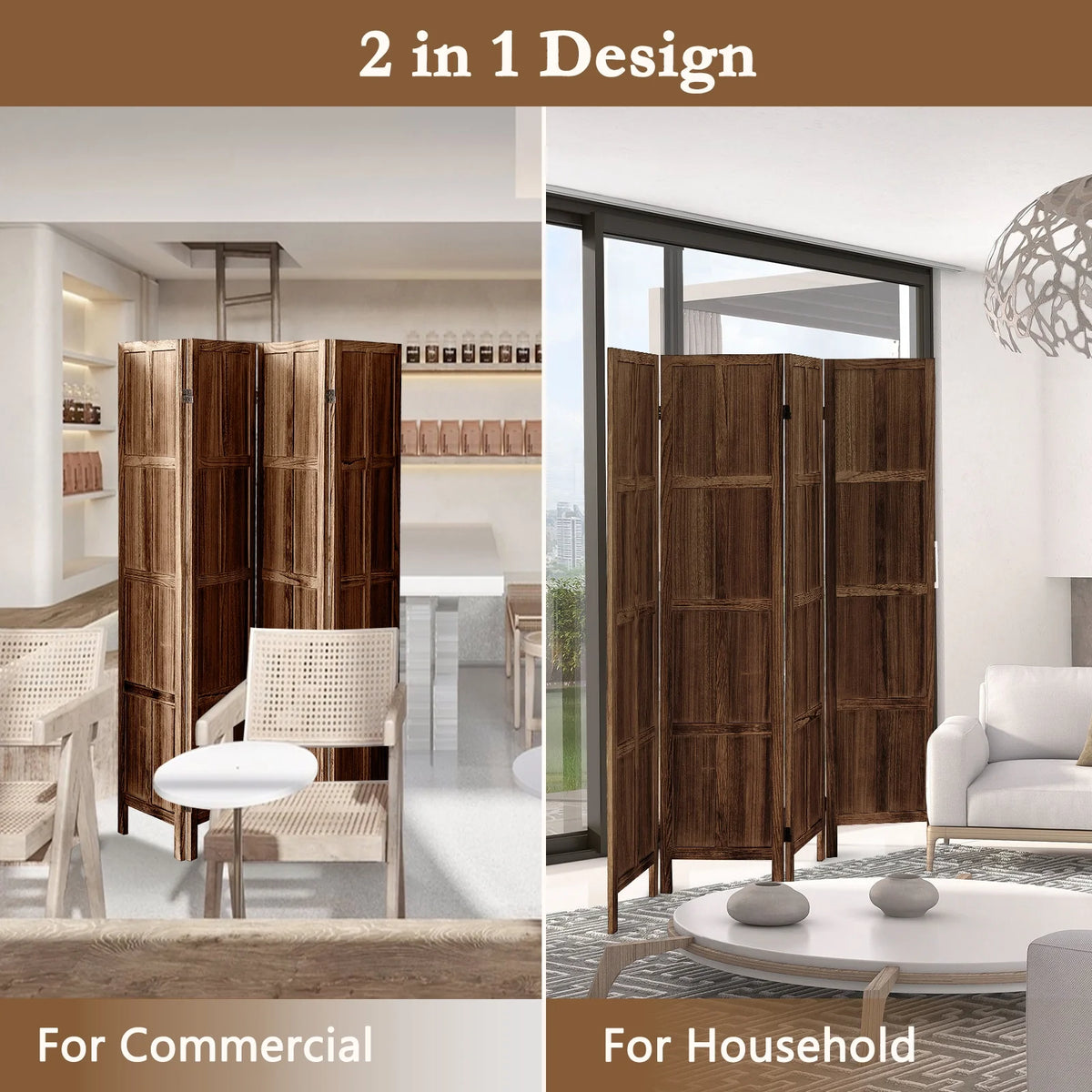 Aletheiawu 4 Panel Room Divider Wall and Folding Privacy Screens��No Installation Required��White