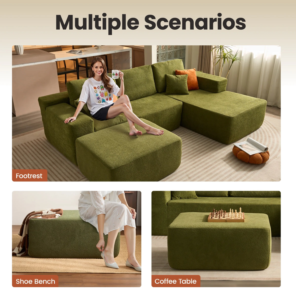 Ovios 106" L-Shaped Sectional Sofa Modern Modular Cloud Couch with Deep Seating Upholstered Sofa for Living Room Bedroom, No Assembly Required, Black(Corduroy)