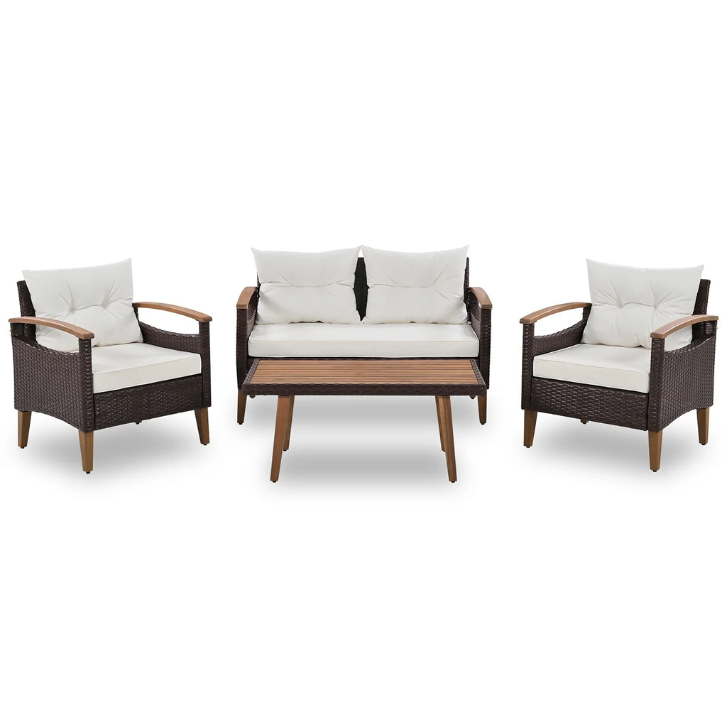 Topcobe Patio Seating Set with Cushions, 4-Piece Garden Furniture, Beige