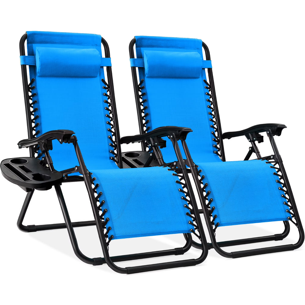 Best Choice Products Set of 2 Zero Gravity Lounge Chair Recliners for Patio, Pool w/ Cup Holder Tray - Gray