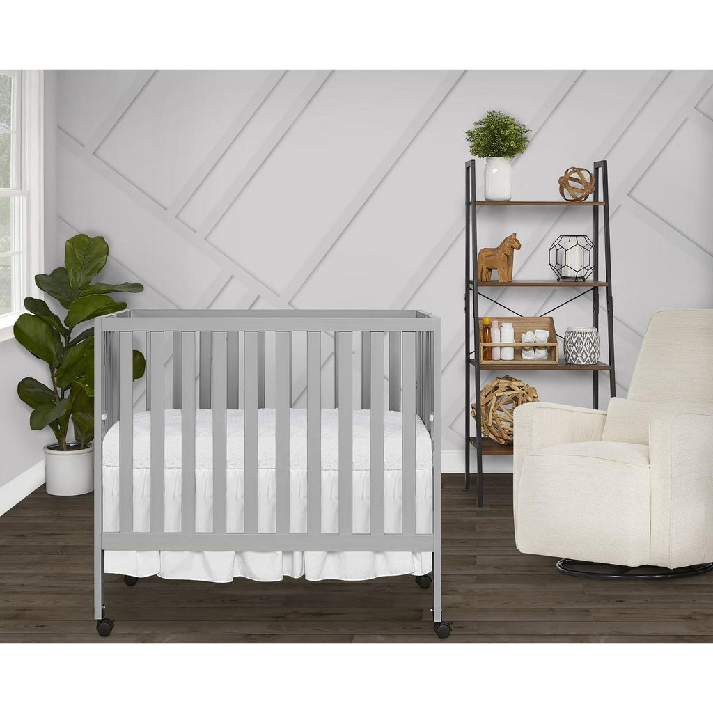 Dream On Me Jett Non-Full Size Folding Crib I Removable Wheels I Modern Nursey I Adjustable Mattress Support I Patent Folding System I Included 2.5 Mattress In Pebble Gray