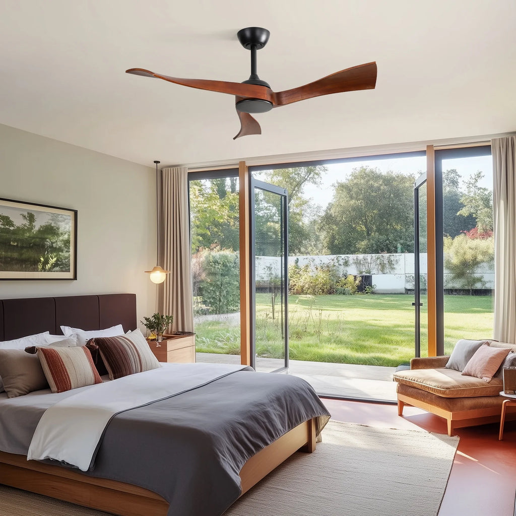 Sofucor 52" Wood Ceiling Fan No Light, 6 Wind Speeds, 3 Blades with Reverse Airflow, Black