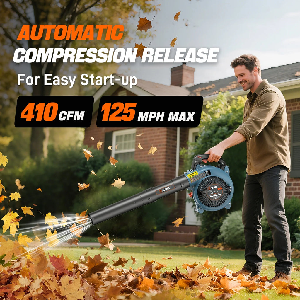 SENIX 4QL 26.5cc 4-Cycle Gas Powered Leaf Blower, 410 CFM/125 MPH, Dual-Grip Handle, Lightweight, BL4QL-L