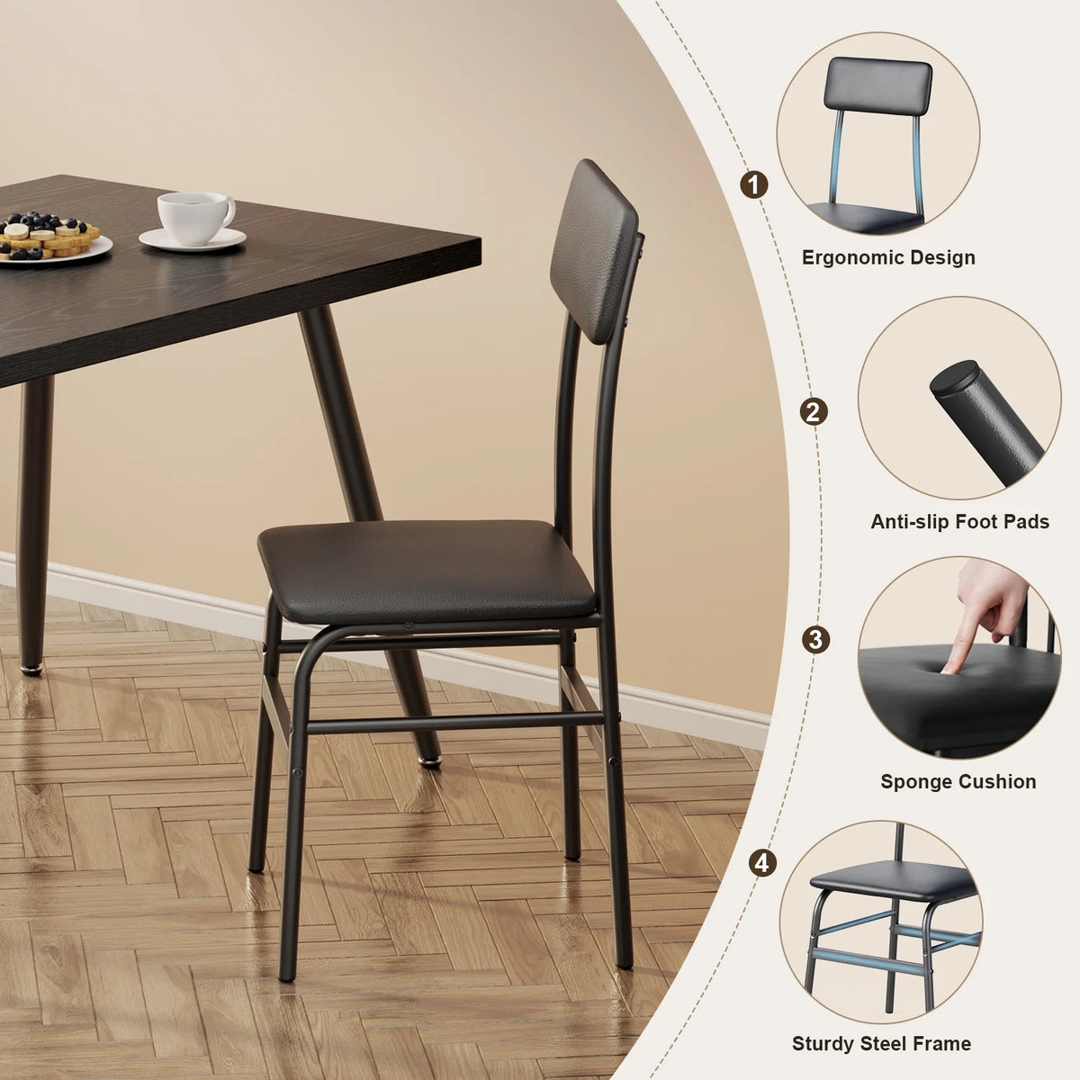 Dining Table Set for 4, Lofka 5 Piecs Kitchen Table and Chairs Set for Dining Room & Kitchen, Black