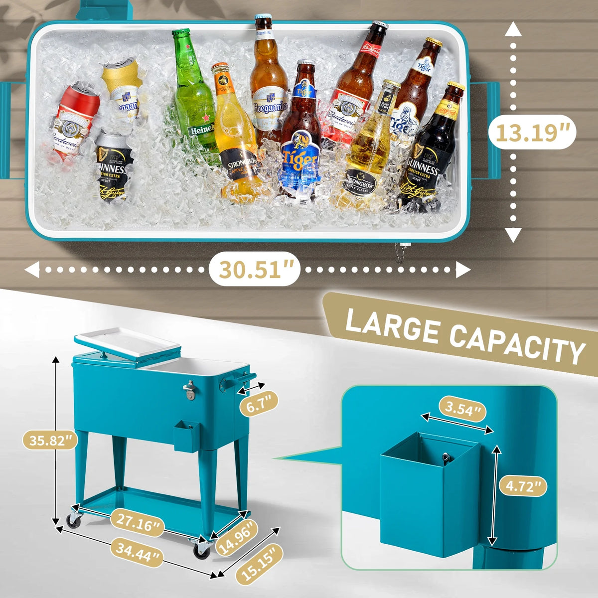 Ktaxon 80 Qt Rolling Ice Chest Cooler Cart Outdoor Trolley with Storage Shelf, Bottle Opener & Cap Collector for 48 Hour Cold Drinks,Lemon Yellow