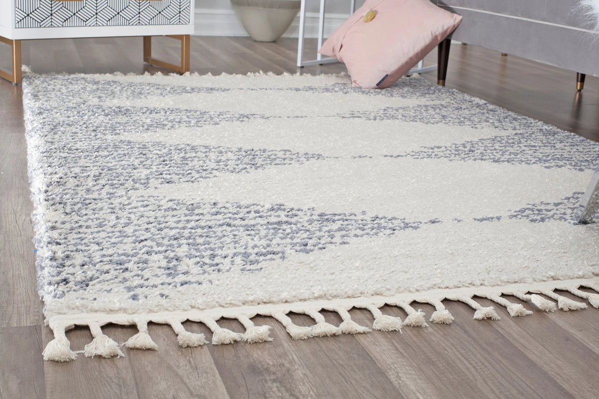 Rugs America Moon Collection MS30A Moroccan Tribal Heath White Area Rug, 8'0"x10'0"