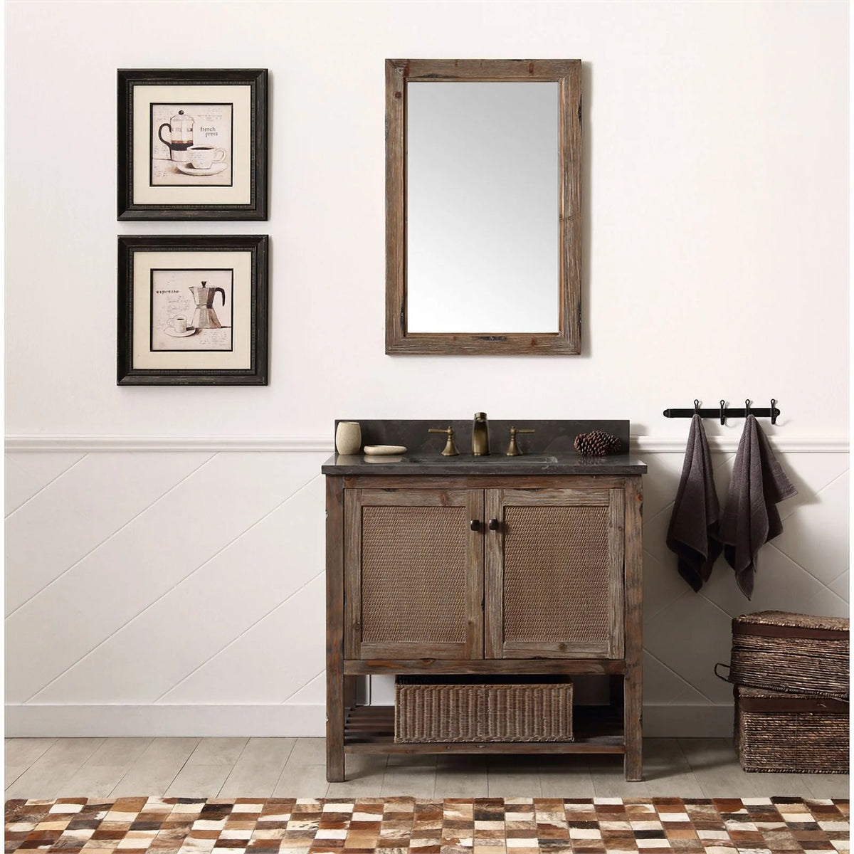Legion Furniture 36" Fir Wood Sink Vanity with Moon Stone Top in Brown