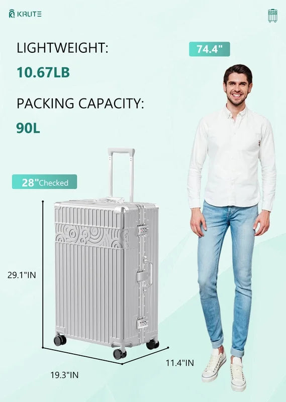 Luggage Sets Aluminum Frame PC ABS Hardshell with TSA Lock Spinner Wheels Zipperless 2 Piece 20 28 Inch Black